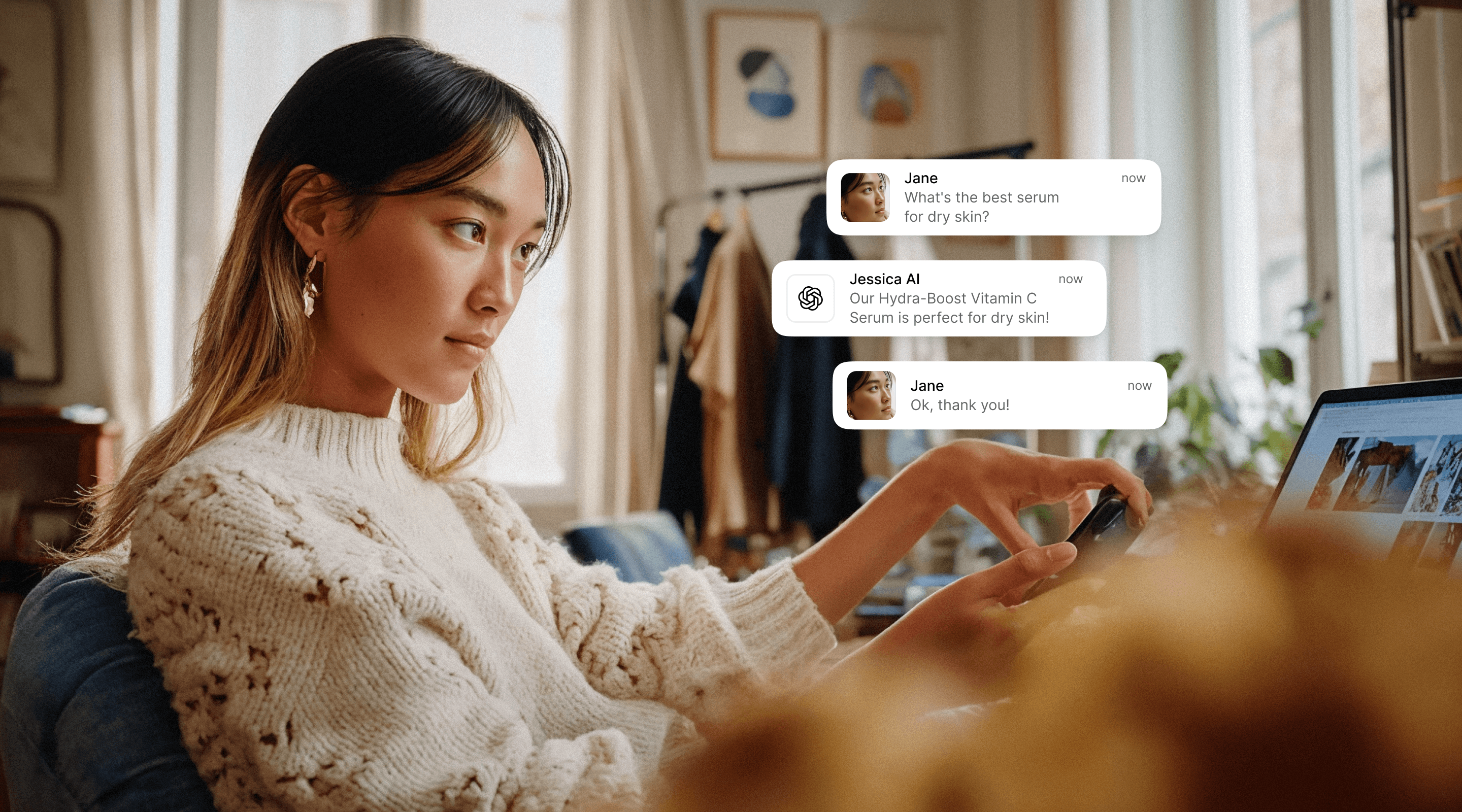 Ecommerce solution showing personalized customer messaging across channels.